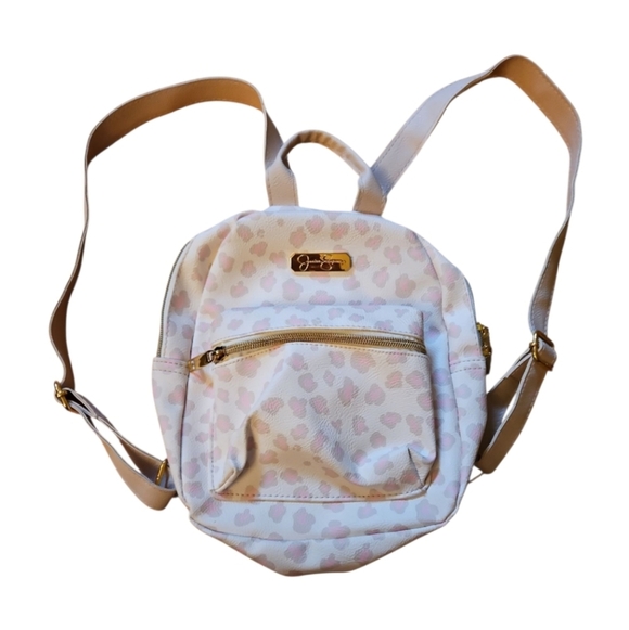 Jessica Simpson Handbags - Jessica Simpson Cream, Pink, and Tan Animal Print Backpack, Compact